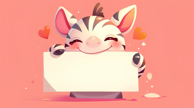 recommend clip art: cute zebra holding up a blank sign, colorful cartoon character, empty banner,, anime style, cute kawaii, simple, smiling happy. high quality, isolated background
