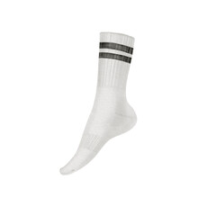  Sporty white welted mid-length sock with two black stripes on the elastic band. Isolated illustration on a white background for your sports-themed projects