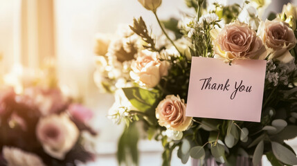 Elegant "Thank You" Card Attached to a Beautiful Floral Bouquet