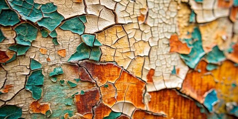 Macro shot of crackled paint on a painting, depicting the passage of time and history, macro, close-up