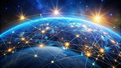 Global internet network over Earth, illustrating telecommunication