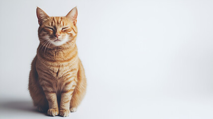 Obraz premium Cat Sitting Fluffy in Studio Looking at Camera Portrait on White Background