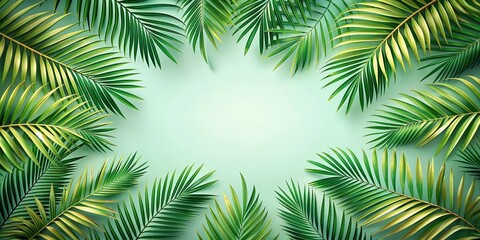 Tropical palm leaves frame background with space for text, summer, exotic, trendy, palm trees, leaves, jungle, botanical