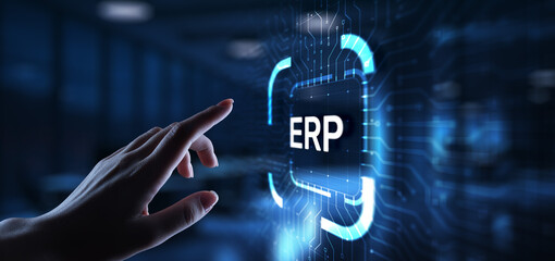 ERP - Enterprise resource planning business and modern technology concept on virtual screen.
