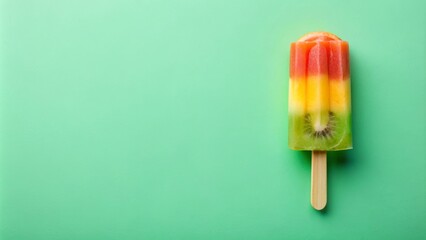 Fruit popsicle on light green background, flat lay, fruit, popsicle, isolated, refreshing, sweet, summer, dessert, colorful, treat