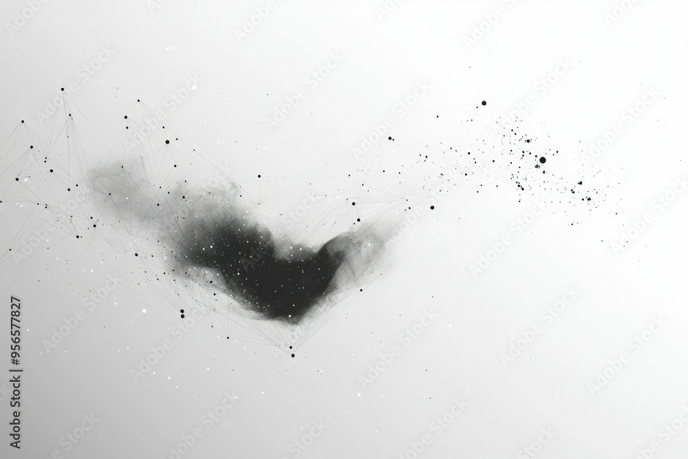 Poster abstract black and white pattern with connecting lines and dots