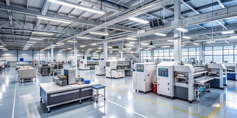 Obraz premium Modern factory interior with digital printing machine production line and automated equipment