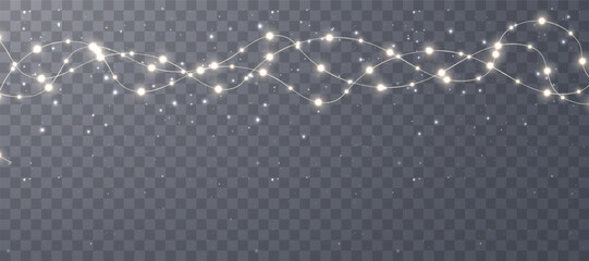 Vector Christmas lights. Christmas garland PNG. Christmas light PNG. Christmas decoration, LED lamps.