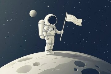 Fototapeta premium Astronaut Planting a Flag on the Moon
