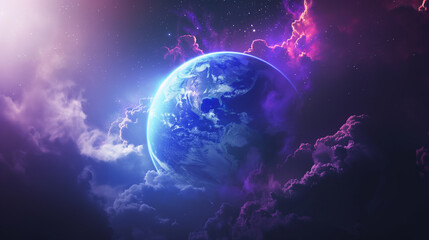 Obraz premium Planet Earth in Dark Clouds. Abstract Space Background
