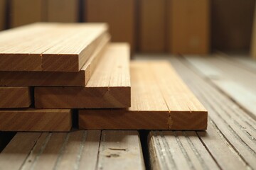 Piled wood on wooden floor, interior design idea, storage solution