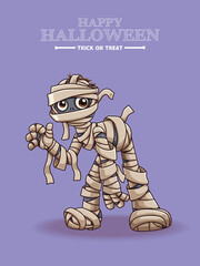 Vintage Halloween poster design with vector mummy character. 