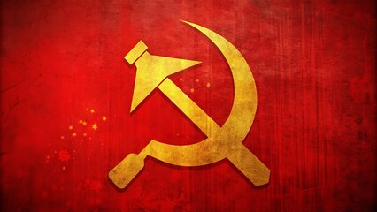 Vintage style illustration of hammer and sickle symbol against red background, representing communist ideology of the former Czechoslovak Socialist Republic era.