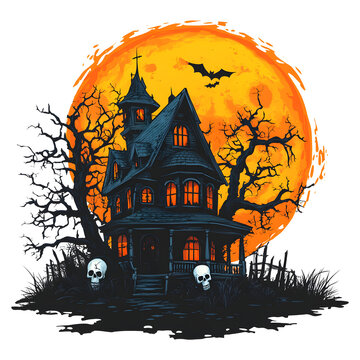 Halloween Spooky Haunted House isolated on a transparent background