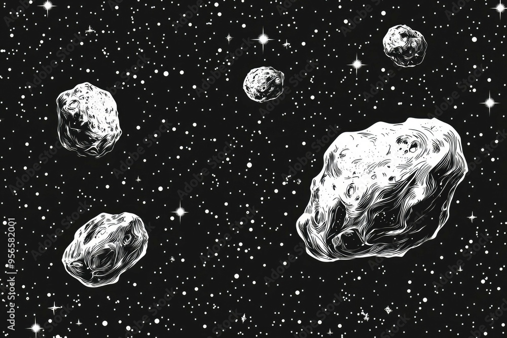 Poster asteroids and stars in outer space