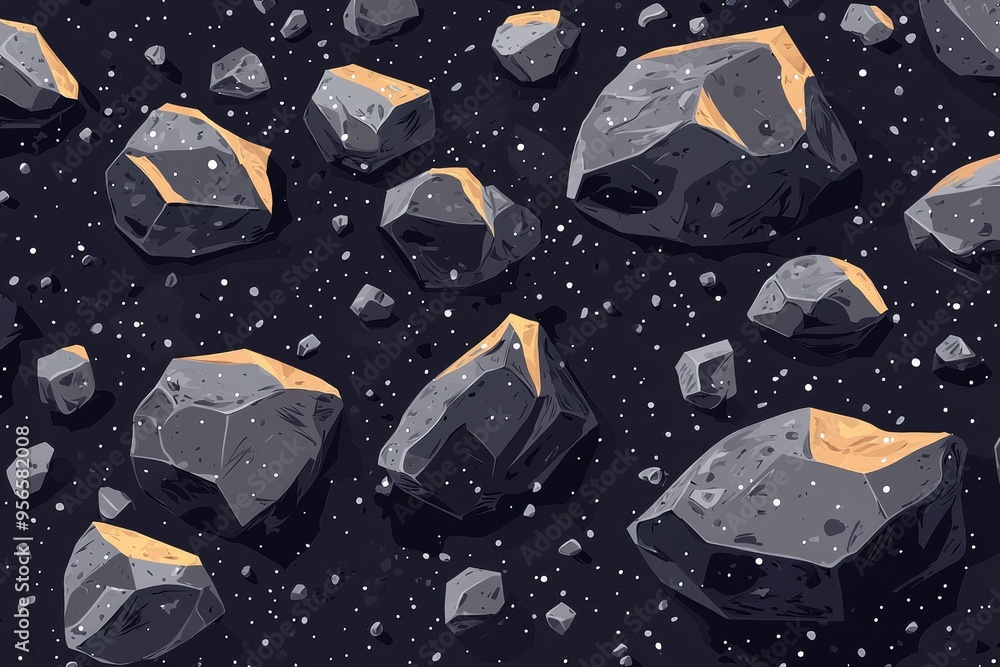 Poster asteroids and space dust floating in the void