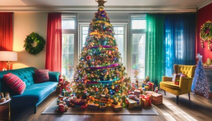 Vibrant Multicolored Christmas Celebration
Experience the joy of a vibrant and lively Christmas scene filled with multicolored decorations.