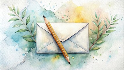 Whimsical hand-drawn illustration of a blank white envelope with a pencil-sketched letter emerging from it, surrounded by subtle textures and gentle watercolor tones.