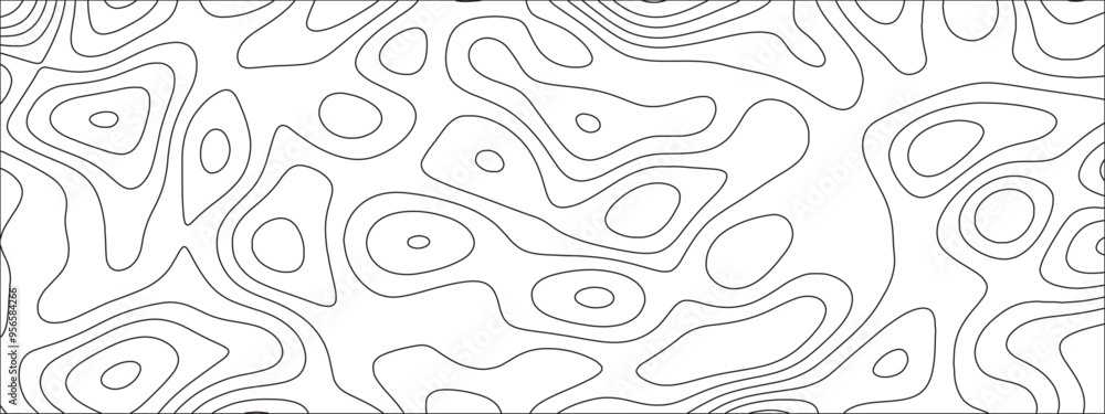 Poster Abstract Topographic Contour Line Art Pattern Background – Seamless Black and White Design for Mapping, Geology, and Geographic Illustrations. Topography map wave line