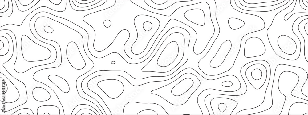 Aufkleber Abstract Topographic Contour Line Art Pattern Background – Seamless Black and White Design for Mapping, Geology, and Geographic Illustrations. Topography map wave line