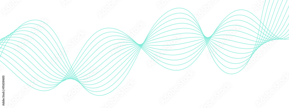 Aufkleber Minimalist Abstract Wavy Line Design – Dynamic Fluid Background with Teal Gradient for Modern Art, Technology, and Motion Graphics. Science frequency gradient lines with blue