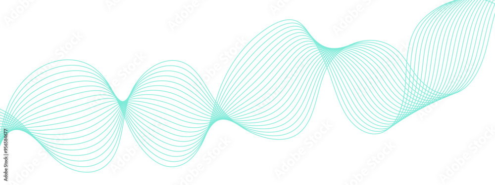 Aufkleber Minimalist Abstract Wavy Line Design – Dynamic Fluid Background with Teal Gradient for Modern Art, Technology, and Motion Graphics. Science frequency gradient lines with blue