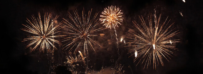 Banner Golden Firework celebrate anniversary happy new year 2025, 4th of july holiday festival....