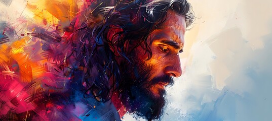 Jesus in an abstract symphony of color each note a different cultural symbol