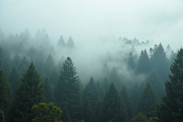 A group of trees shrouded in fog, perfect for creating a mysterious atmosphere