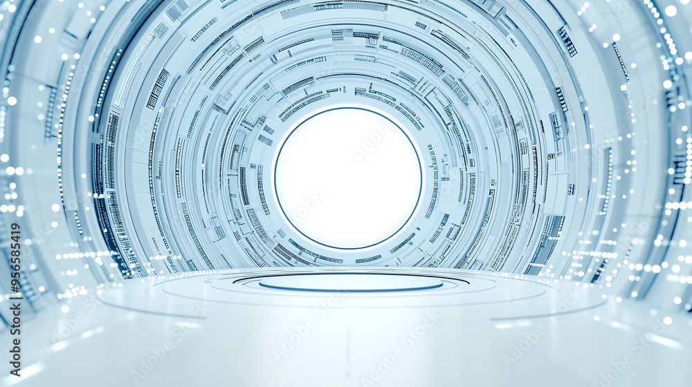 Poster a simple, high-end futuristic sci-fi style design is present. in the middle stands a circular displa