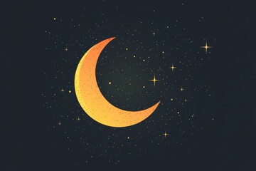 Naklejka premium A Crescent Moon and Stars in a Dark Night Sky