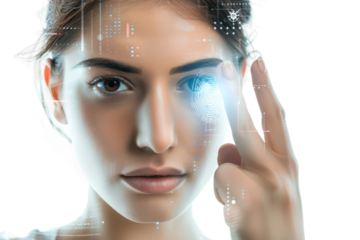 Female using biometric fingerprint technology for secure identification