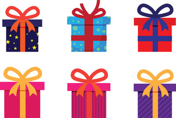 Gift box. Colorful present boxes with bright ribbons, modern packing for Christmas gifts, decorative stylish.vector eps10
