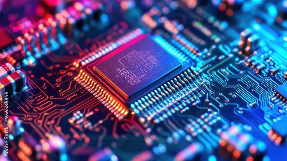 Poster closeup of a circuit board with a microchip