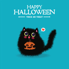 Vintage Halloween poster design with vector cat character. 
