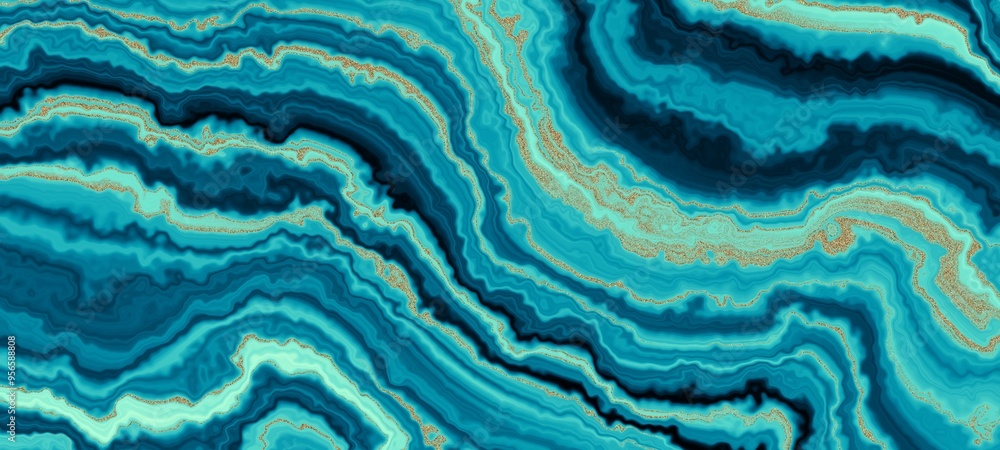 Poster Marble ink colorful. Blue teal marble pattern texture abstract background. can be used for background or wallpaper