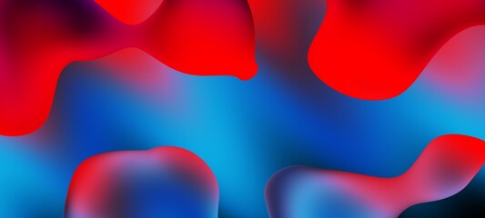 Abstract blue and red liquid wavy shapes futuristic banner. Glowing retro waves wide background