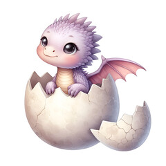 Cute Baby Dragon Hatching from Egg Watercolor