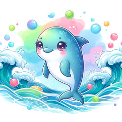 Cute baby dolphin watercolor