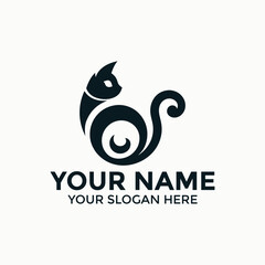 Obraz premium cat minimal elegant logo design vector silhouette, An elegant cute creative minimal cat head logo symbol icon silhouette design vector