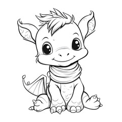 Obraz premium Cute Baby Dragon with Scarf Line Art