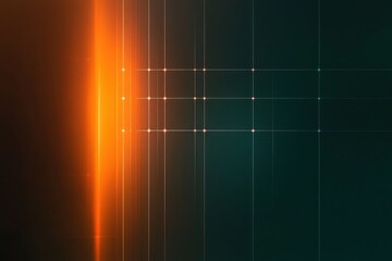 Digital light grid with orange wave and pixel nodes