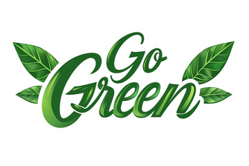 Go green text with green leaves design on a white background