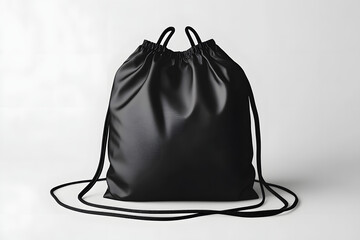  "Black Drawstring Bag on White Background for Branding Mockups"