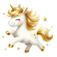 Cute Gold Unicorn Watercolor 