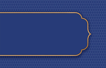 Banner with golden frame. Luxury oriental style patterned background with gold frame