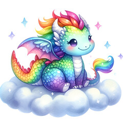 Cute Rainbow Dragon Watercolor