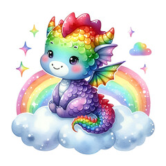 Cute Rainbow Dragon Watercolor