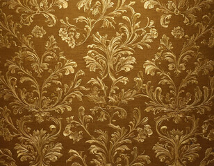 Luxurious Gold Brocade Pattern, Ornate Floral Design, Elegant Scrolling Vines, High-Resolution Wallpaper, Antique Tapestry, Rich Decorative Background