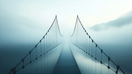 Suspension Bridge in Foggy Landscape